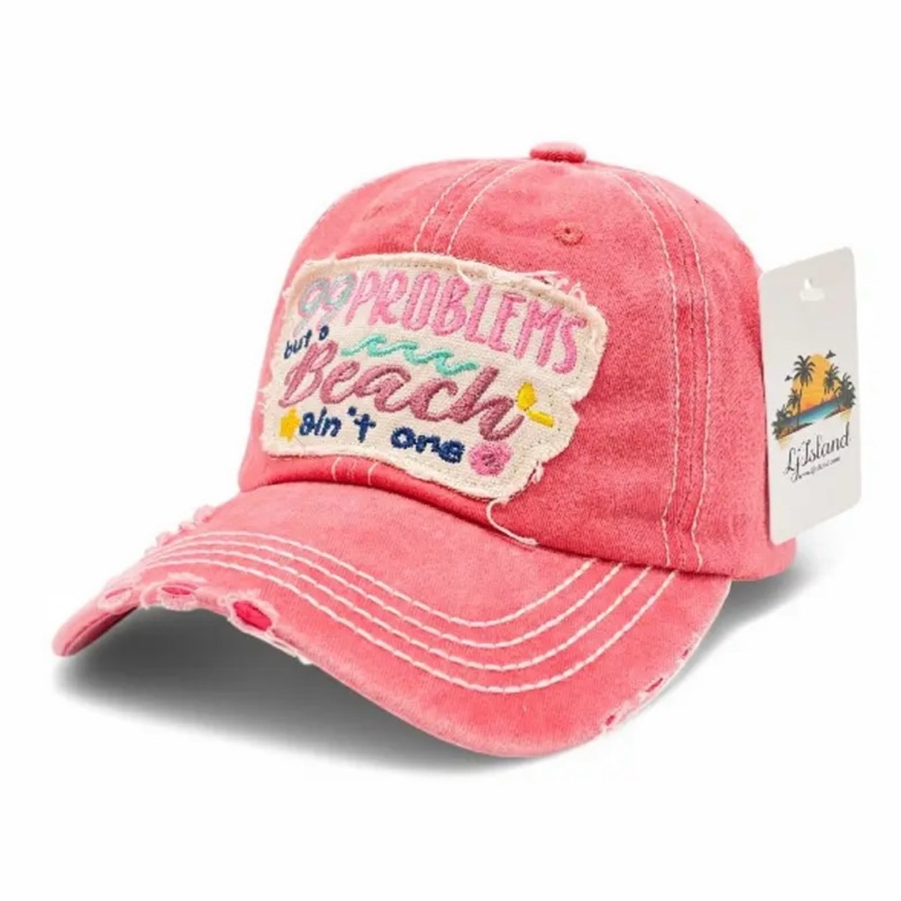 Pink “Beach Ain’t One” Distressed Baseball Cap Hat